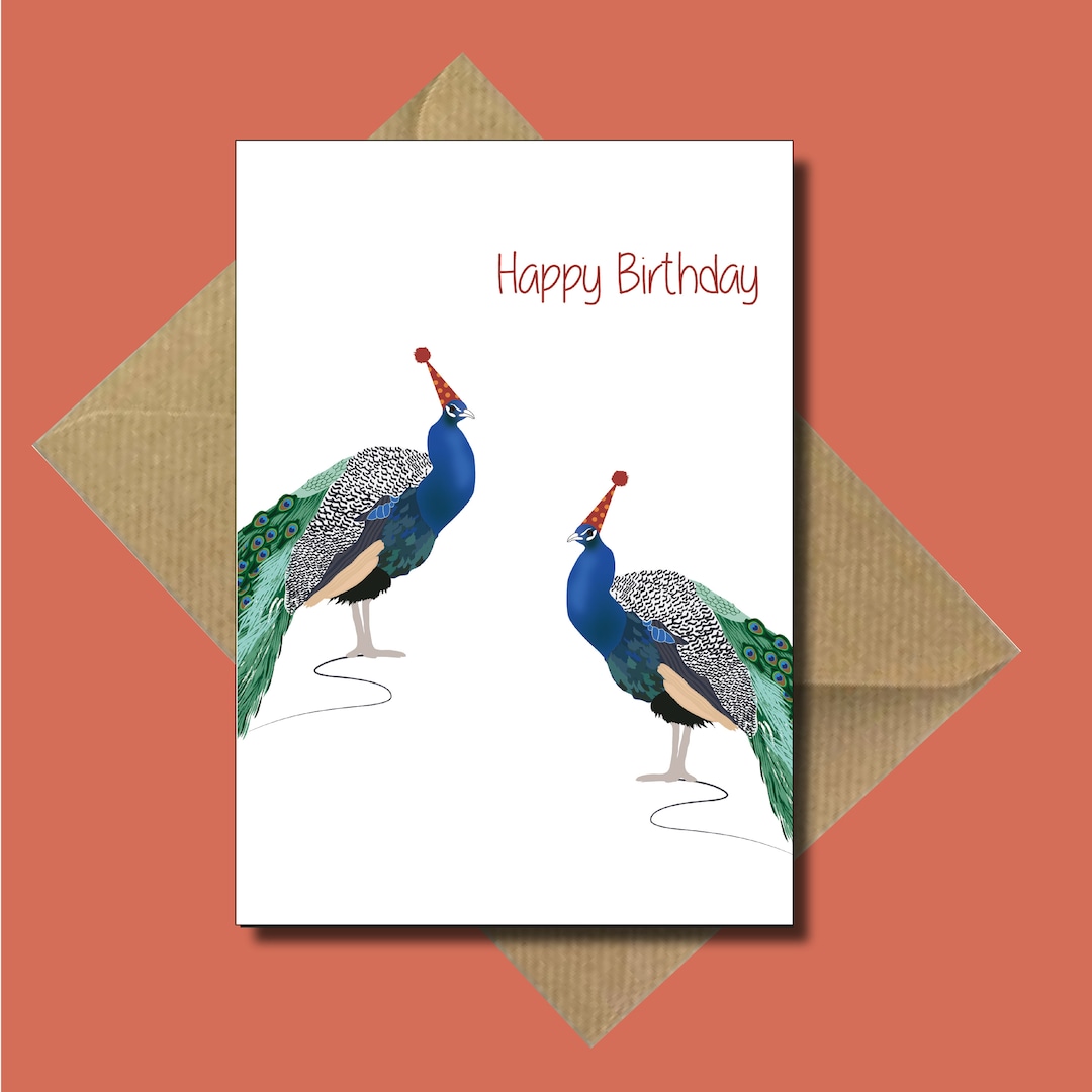 Happy Birthday Peacock Card |animal Card Design, Blank Greetings Card ...