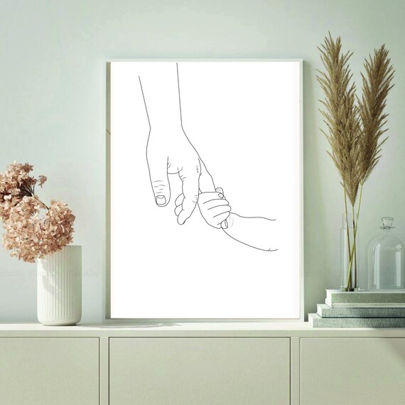 Pere Et Bebe Tenant Des Mains Ligne Dessin Imprimer Cadeau De Etsy