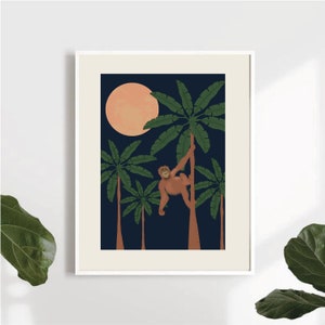 Palm Tree Orangutan Print| Jungle Wall Art| Jungle Orangutan Print| Tropical Art Print| Palm Tree Print| Orangutan Drawing| 3 Piece Wall Art