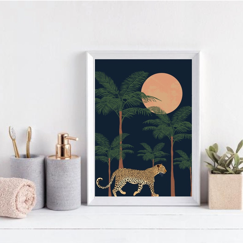 Leopard Print Art| Jungle Wall Art| Leopard Wall Art| Tropical Art Print| Drawing Of A Leopard| Palm Tree Print|Leopard Art| Leopard Animal image 7