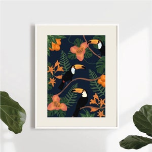 Tropical Toucan Print| Tropical Toucan Wall Art|3 Piece Wall Art|Drawing Of A Toucan| Jungle Leaf Print| Bird Art| Fashion Art Sketch Print