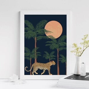Leopard Print Art| Jungle Wall Art| Leopard Wall Art| Tropical Art Print| Drawing Of A Leopard| Palm Tree Print|Leopard Art| Leopard Animal image 5