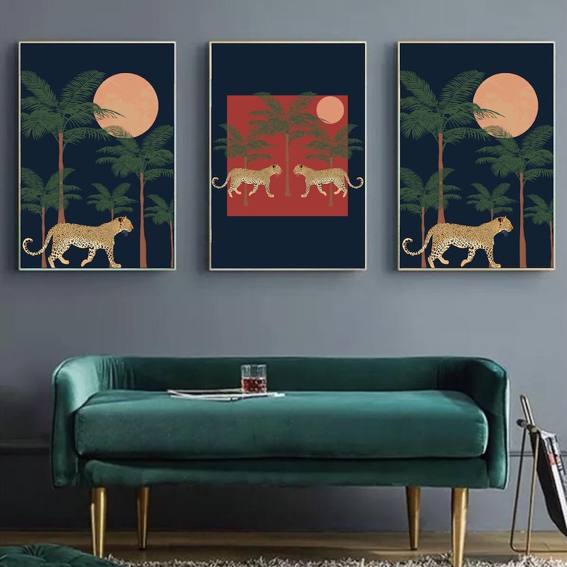 Leopard Print Art| Jungle Wall Art| Leopard Wall Art| Tropical Art Print| Drawing Of A Leopard| Palm Tree Print|Leopard Art| Leopard Animal image 6