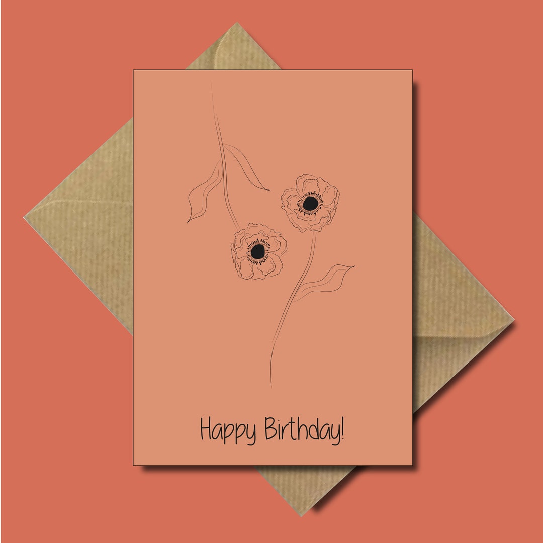 Happy Birthday Poppy Card blank Greetings Card, Card for Flower Lovers ...