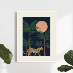 Leopard Print Art| Jungle Wall Art| Leopard Wall Art| Tropical Art Print| Drawing Of A Leopard| Palm Tree Print|Leopard Art| Leopard Animal image 1