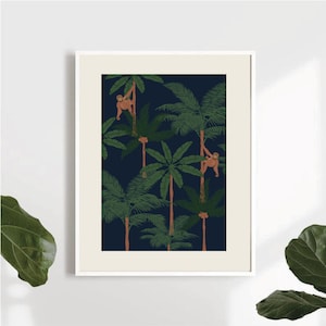 Impression orang-outan palmier| Décoration murale jungle| Impression d&#39;orang-outan de la jungle| Impression d&#39;art tropicale| Imprimé palmier| Dessin d&#39;orang-outan| Décoration murale en 3 pièces