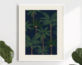Palm Tree Jungle Art Print| Jungle Wall Art| Palm Leaf Tree Wall Art| Tropical Art Print| Drawing Of A Palm Tree Print| 3 Piece Wall Art