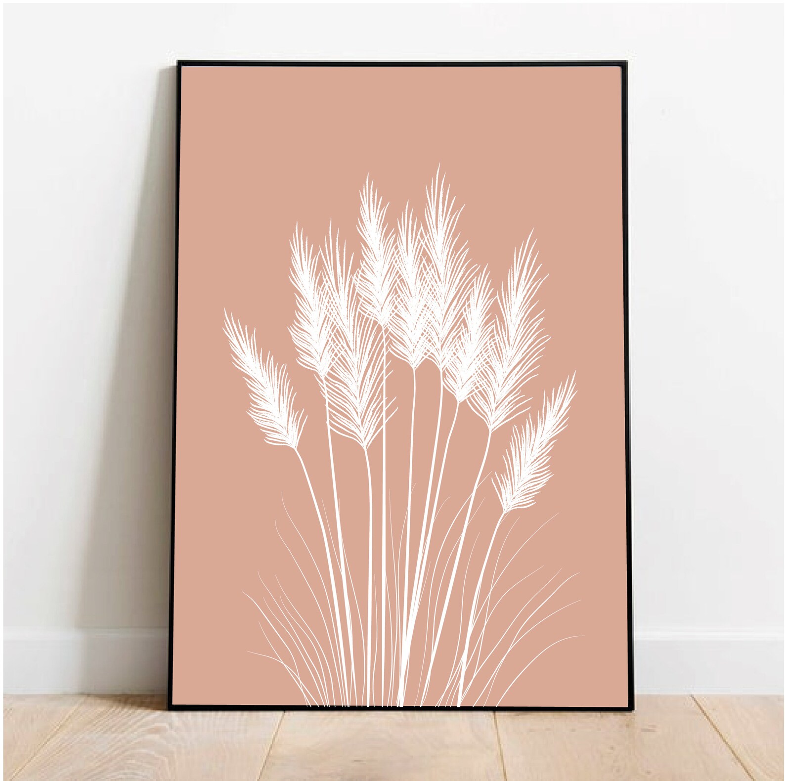 Pampas Grass Line Drawing With Coloured Backgroundfashion Art Etsy