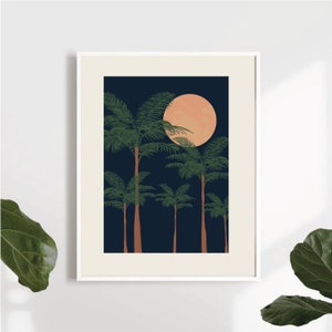Palm Tree Jungle Art Print| Jungle Wall Art| Palm Leaf Tree Wall Art| Tropical Art Print| Drawing Of A Palm Tree Print| 3 Piece Wall Art