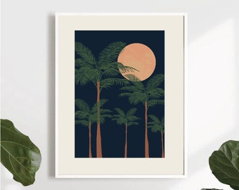 Palm Tree Jungle Art Print| Jungle Wall Art| Palm Leaf Tree Wall Art| Tropical Art Print| Drawing Of A Palm Tree Print| 3 Piece Wall Art