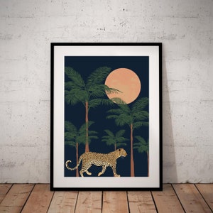 Leopard Print Art| Jungle Wall Art| Leopard Wall Art| Tropical Art Print| Drawing Of A Leopard| Palm Tree Print|Leopard Art| Leopard Animal image 3