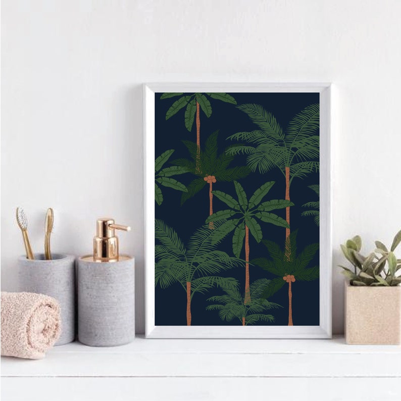 Konsttryck med palmträdsdjungel | Djungelväggkonst | Väggkonst med palmblad | Tropiskt konsttryck | Teckning av ett palmträd | Väggkonst med 3 delar bild 5