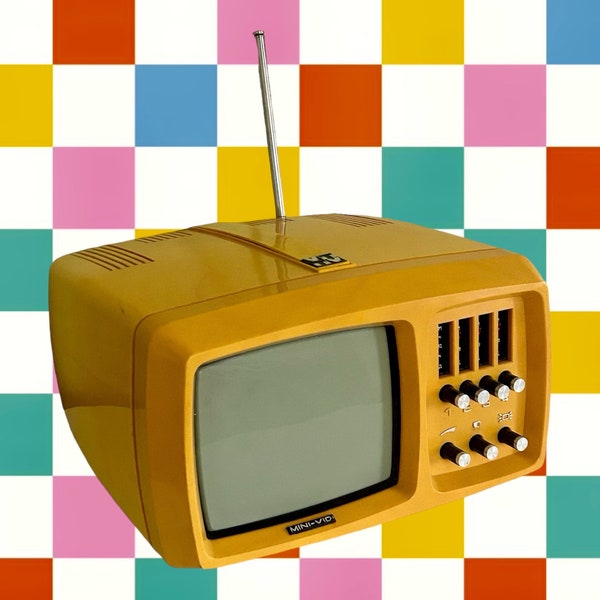 Videoton Mini-Vidi Space Age Design Vintage Mini Tv Yellow 1970s