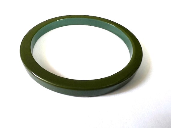 Vintage Bakelite Bangle Thin Width Green Simichro… - image 8