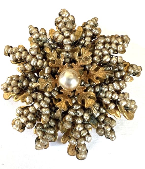 Vintage Miriam Haskell Signed Snowflake Gray Smal… - image 2