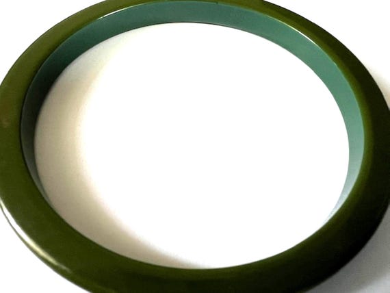 Vintage Bakelite Bangle Thin Width Green Simichro… - image 9