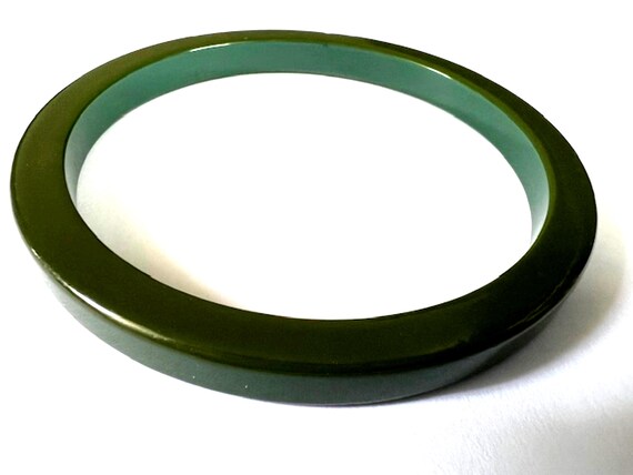 Vintage Bakelite Bangle Thin Width Green Simichro… - image 3
