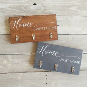 Home sweet home key rack sign, key hooks for wall, housewarming gift, key and leash hanger