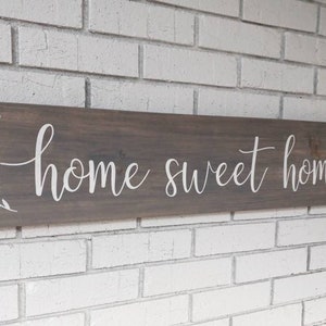 Home sweet home laurel wreath sign, modern farmhouse wood sign, housewarming gift, living room sign for above TV