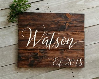 Rustic Personalized Last Name wood sign with established year, Pallet sign wedding gift, Last Name Bridal Shower gift