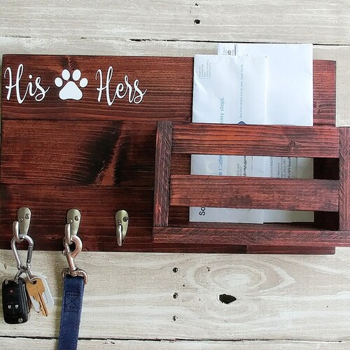 His Hers & Dog / Entryway Key Hooks / Leash and Collar Holder Etsy