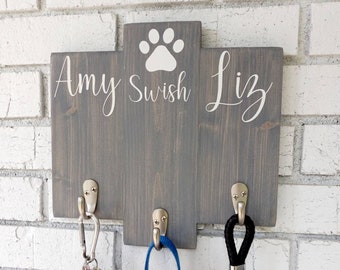 His hers personalized key and leash hooks for wall, his hers housewarming gift, couple gift, key and leash rack