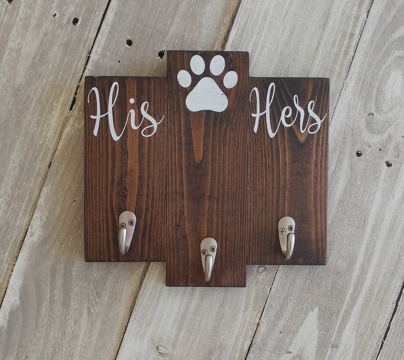 Christmas gift for dog lover couple, His hers key and leash rack, entryway key organizer, housewarming gift, dog lover gift image 1