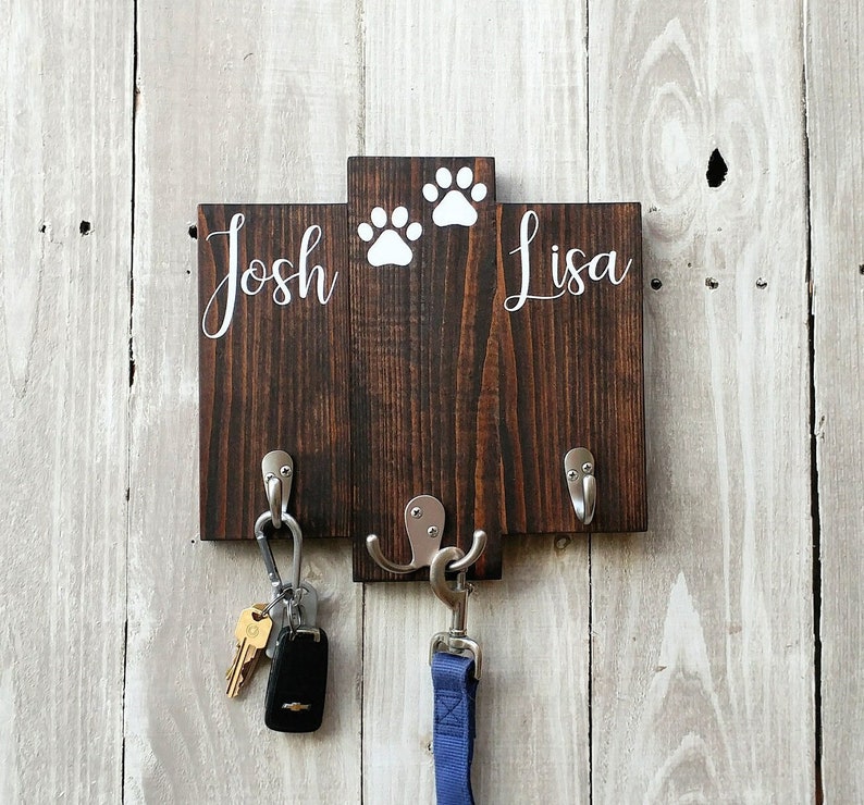 Personalized key and leash hooks for wall wedding gift, his hers key and leash hanger, housewarming and bridal shower gift 