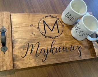 Rustic personalized wood serving tray, Personalized  charcuterie board, couple gift, housewarming gift, wedding gift, rustic kitchen decor