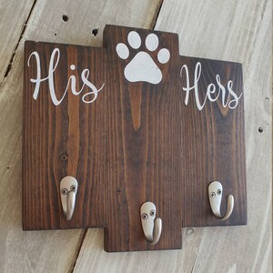 Christmas gift for dog lover couple, His hers key and leash rack, entryway key organizer, housewarming gift, dog lover gift image 2