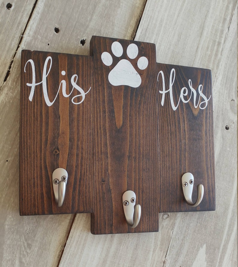 Christmas gift for dog lover couple, His hers key and leash rack, entryway key organizer, housewarming gift, dog lover gift image 2