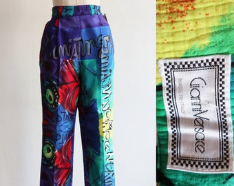 Vintage 1990s | Small | Gianni Versace graffiti print cotton jacquard cropped trouser 50s style