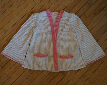 Vintage 1940’s | Large | Cotton chenille bed jacket pink & white