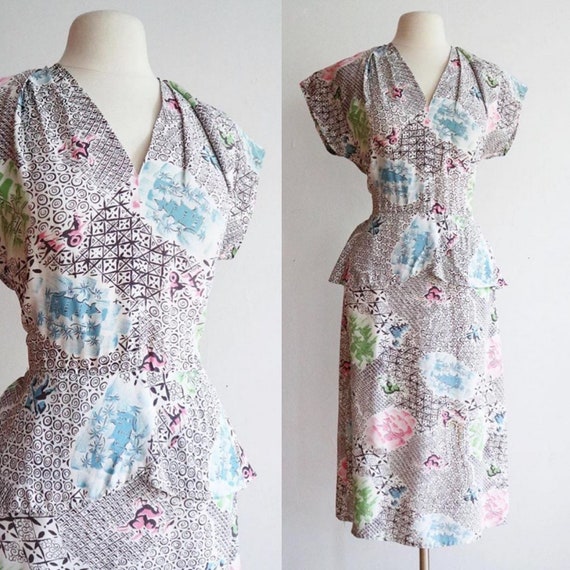 Vintage 1940s | Medium | cold rayon novelty print