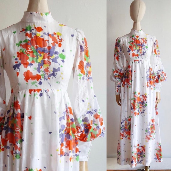 Vintage 1970s | XS | floral abstract prairie dress