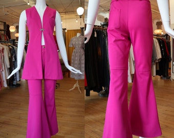 Vintage late 1960's | Medium | Julian Bond Sexy Pink polyester pant ensemble.