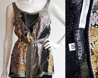 Vintage 1980s | Medium | Iconic designer Halston silk beaded and sequinned blouse with matching belt. Happy New Years!