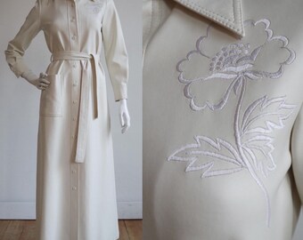 Vintage 1960’s | Small | Vinyl maxi coat with floral embroidery