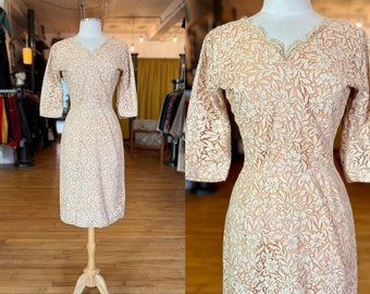 Vintage 1950’s | Small | Nude illusion lace wiggle dress