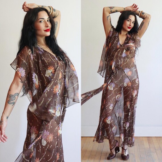 Vintage 1930’s | silk chiffon autumnal floral lawn