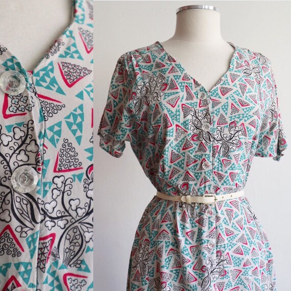 Vintage 1940's / Cold rayon abstract floral novelt