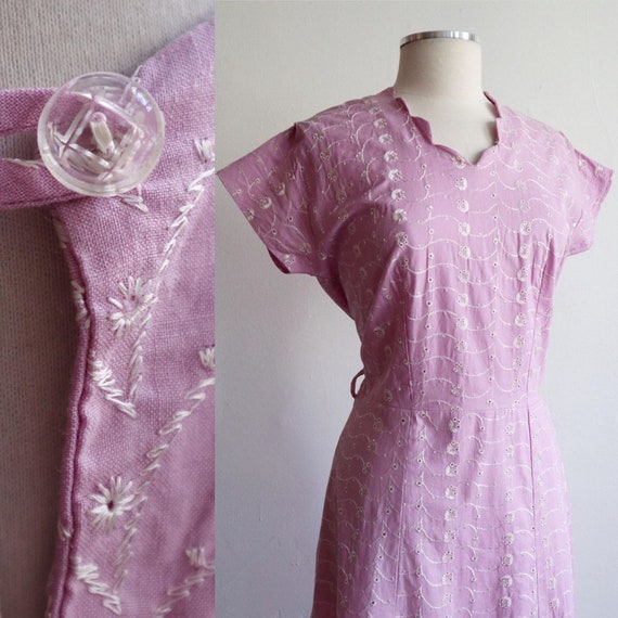 Vintage | L | 1930’s cotton eyelet house dress | s
