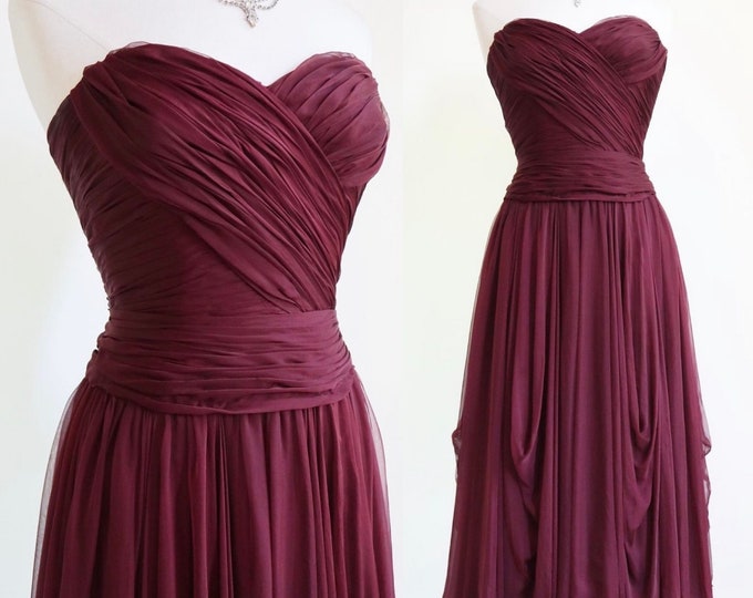 Featured listing image: Vintage 1950s | Small | Italian couture wine coloured silk dress