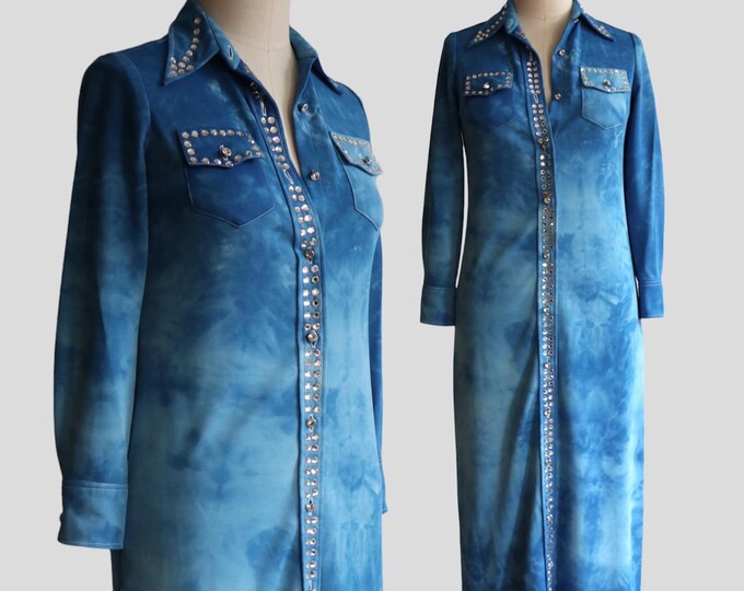 Featured listing image: Vintage 1970’s | M-L | Designer Mignon western style rhinestone tie dye maxi dress