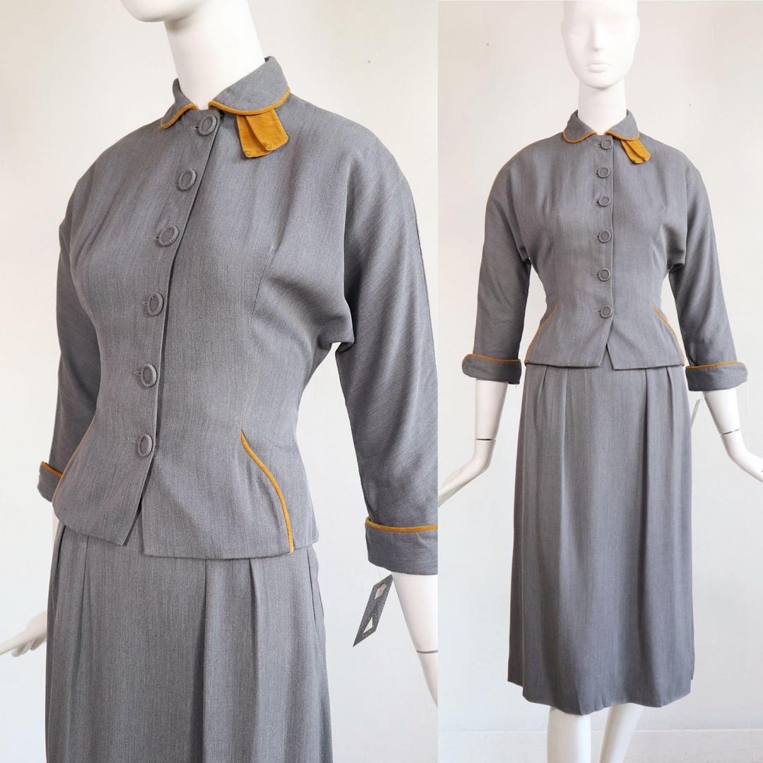 1950's 2-piece gray suit skirt set or skirt suit