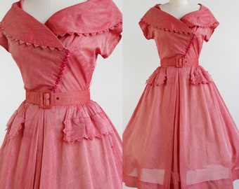 Vintage 1950’s | Small | Ellen Kaye Coral cotton dress