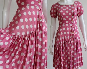 Vintage 1940s | Small | Pink polka dot softest rayon/cotton dress