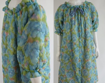 Vintage 1960's | XL and smaller | Colourful and plush quilted house coat