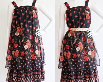 Vintage 1970’s | XS | Georges Bankual tiered cotton a-line floral dress