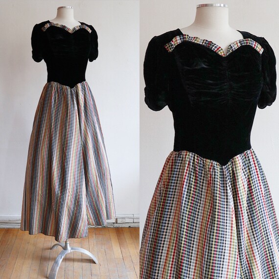 Vintage L 1930’s | silk velvet and gingham taffeta